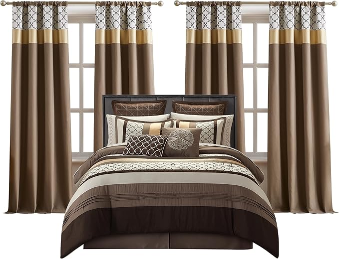 King Comforter Set, Grey Bedding Set, Jacquard Woven with Geometry