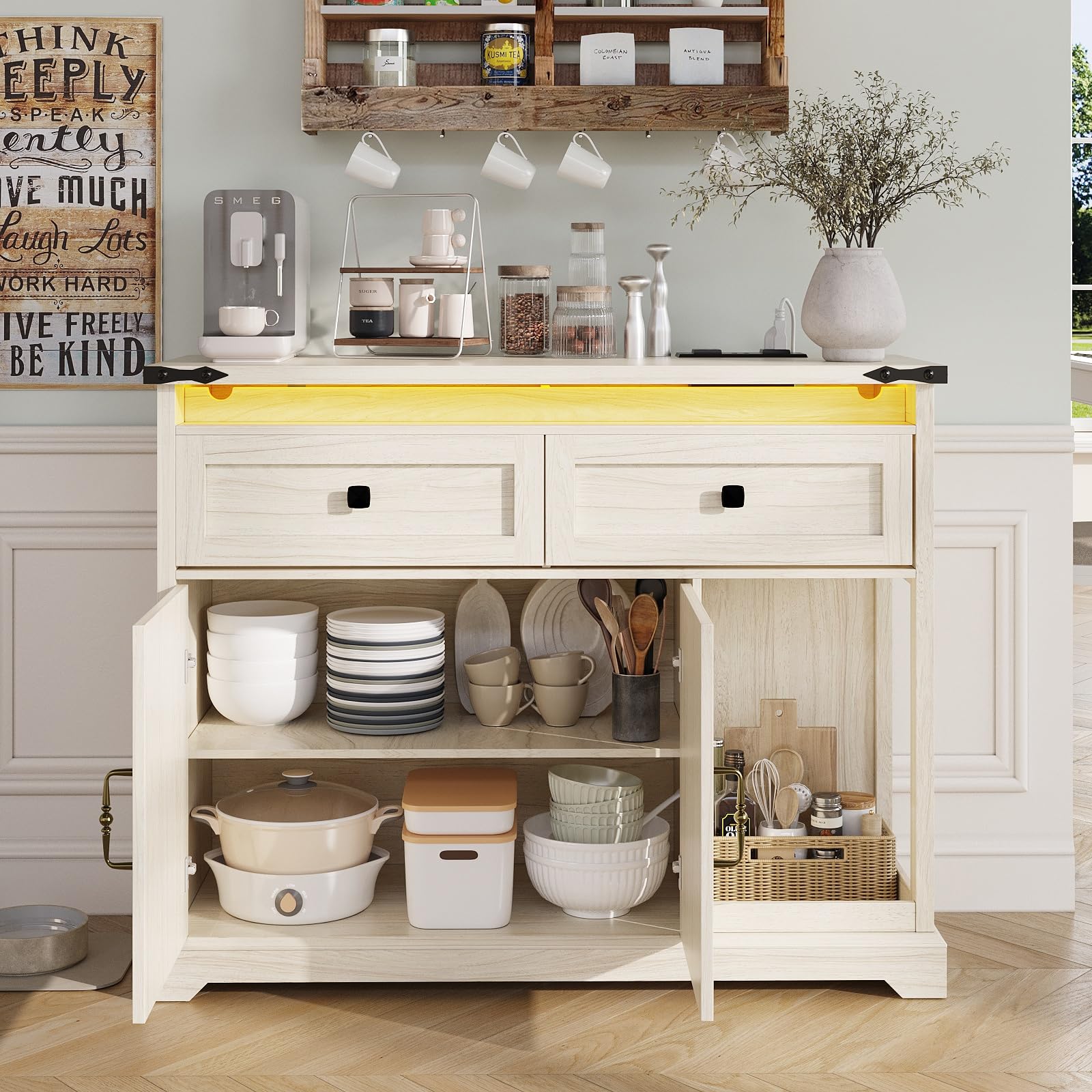 Farmhouse Sideboard Buffet Cabinet with Storage, Credenza Storage Cabinet