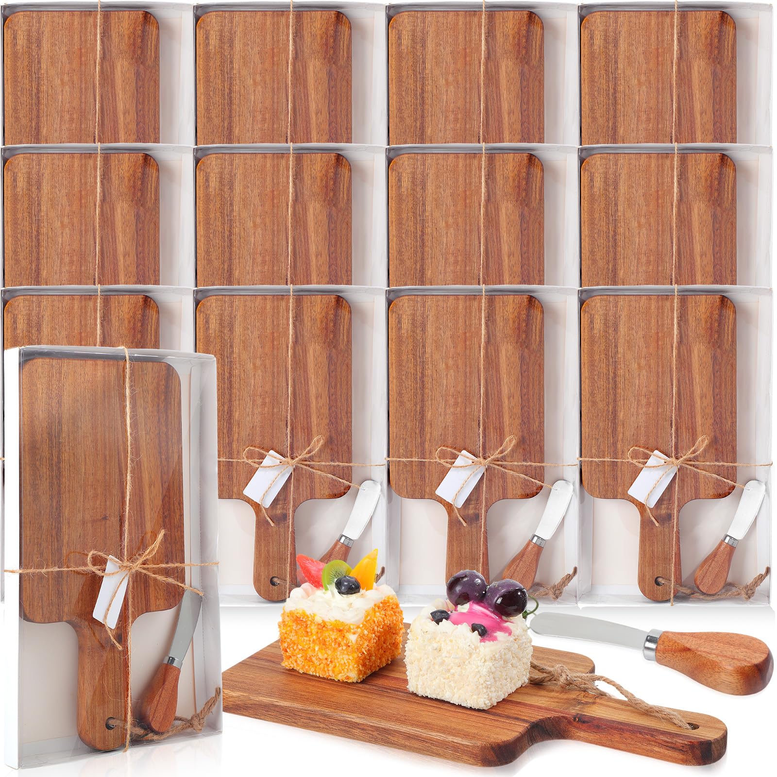 12 Sets Charcuterie Boards with Gift Boxes Cards, Acacia Wood Cutting Board