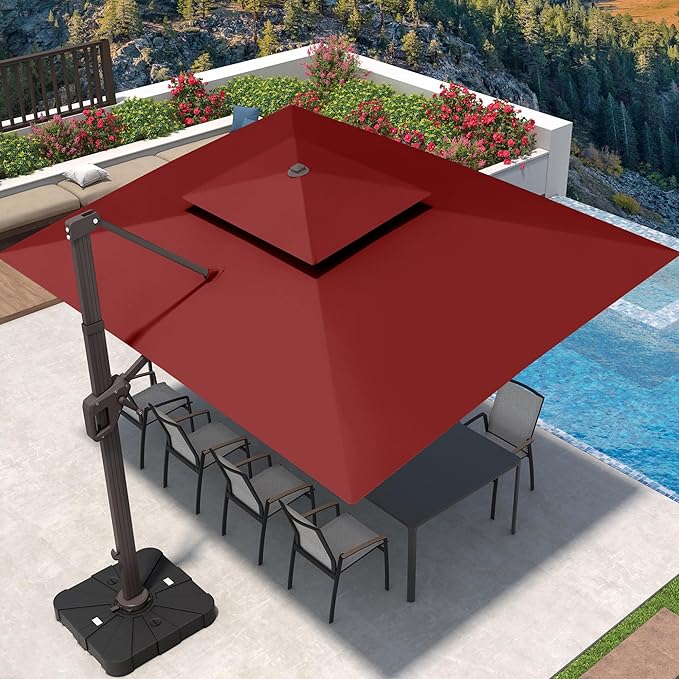 9' X 12' Cantilever Patio Umbrella with Base Included 360°Rotation Rectangular