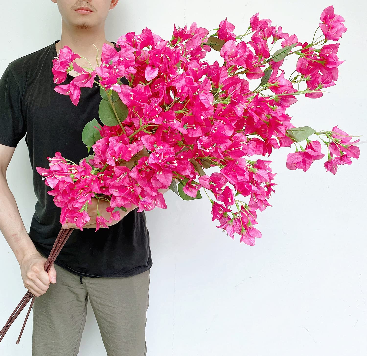 40Pcs in Bulk Artificial Bougainvillea Silk Flowers Branches Long Plant Stems 45"