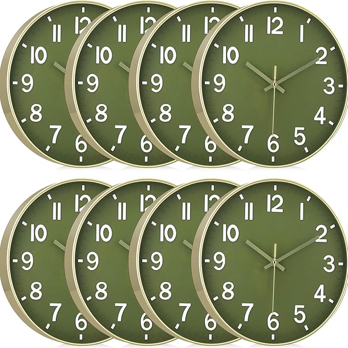 8 Pcs Wall Clock Bulk Large Silent Battery Operated Classroom Clocks Quartz Analog