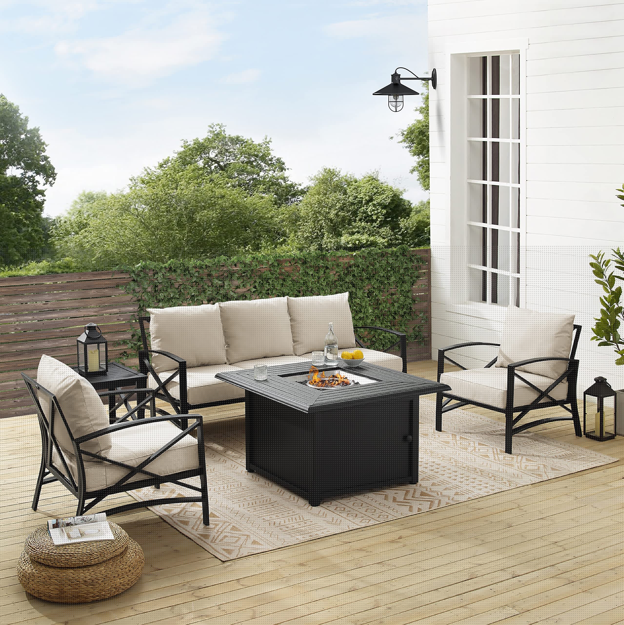 Kaplan 5-Piece Outdoor Sofa Patio Furniture Set with Propane Gas Fire Pit Table
