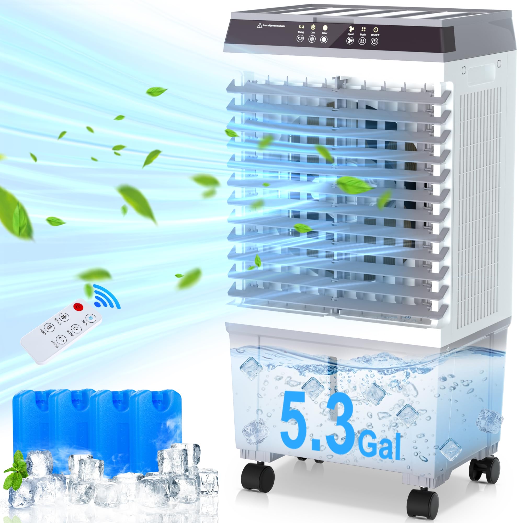 Swamp Coolers,31IN Evaporative Air Cooler with 5.3-Gal Tank, 12H Timer