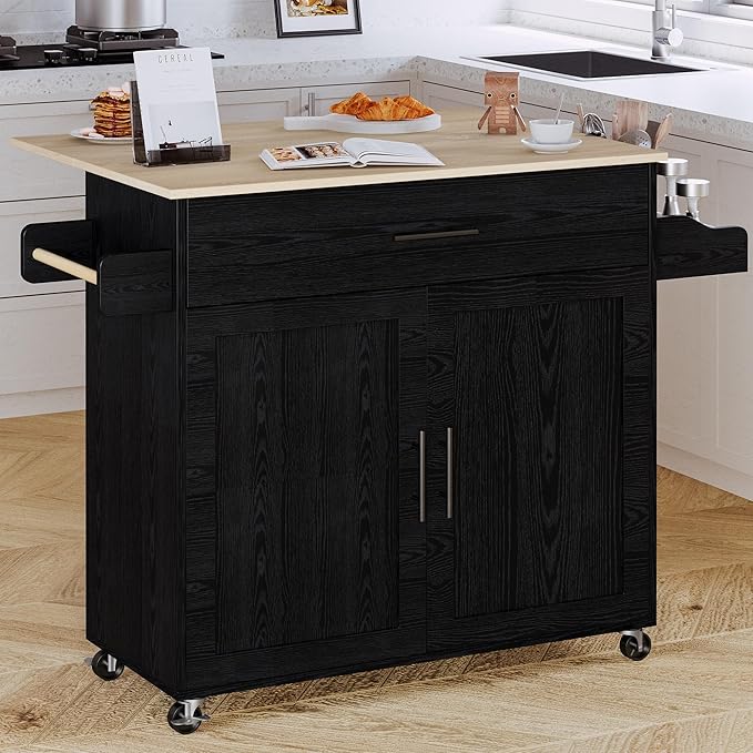 Kitchen Island with Storage, Rolling Kitchen Island on Wheels with Drop Leaf