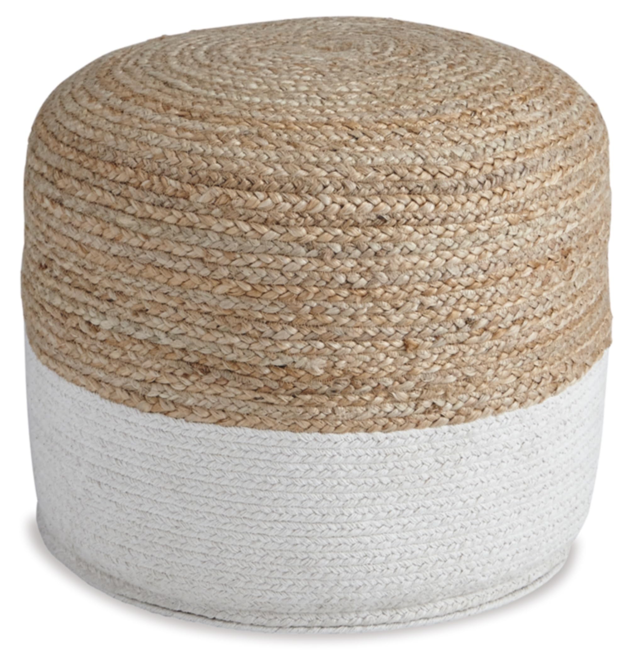 Sweed Valley Jute & Cotton Pouf, 19 x 19 Inches, Beige & White