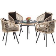 5-Piece Outdoor Dining Set with Umbralle Hole, Rattan Patio Dinging Set