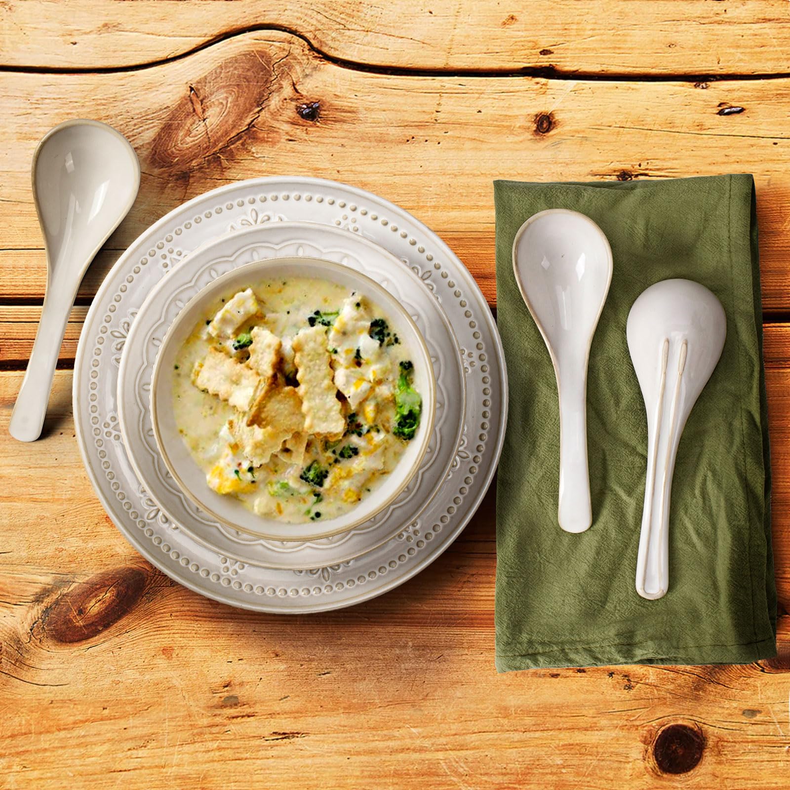 Soup Bowls 32 OZ, Cereal Bowls & Soup Spoons, Embossed Ceramic Pho Bowl