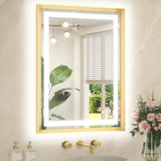 24 x 32 Bathroom LED Mirror Brushed Gold Metal Frame Frontlit & Backlit Vanity Mirror