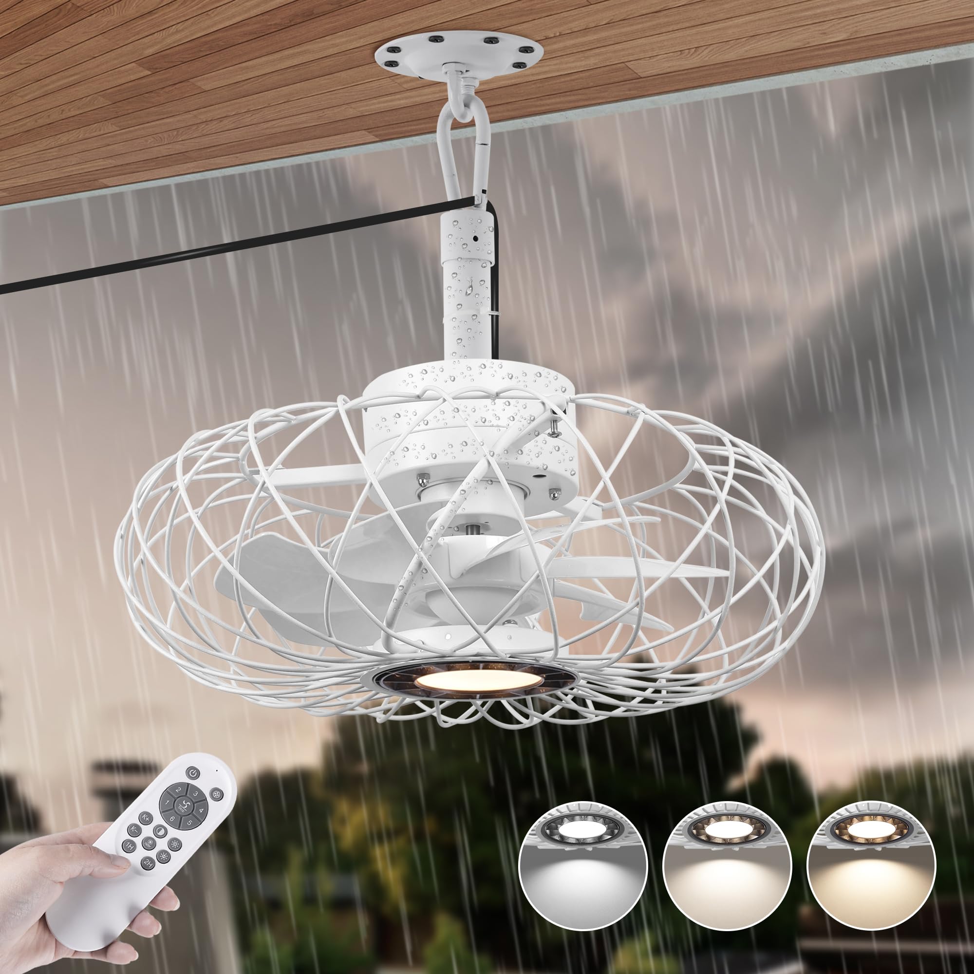 15" Gazebo Ceiling Fans with Lights and Remote Control