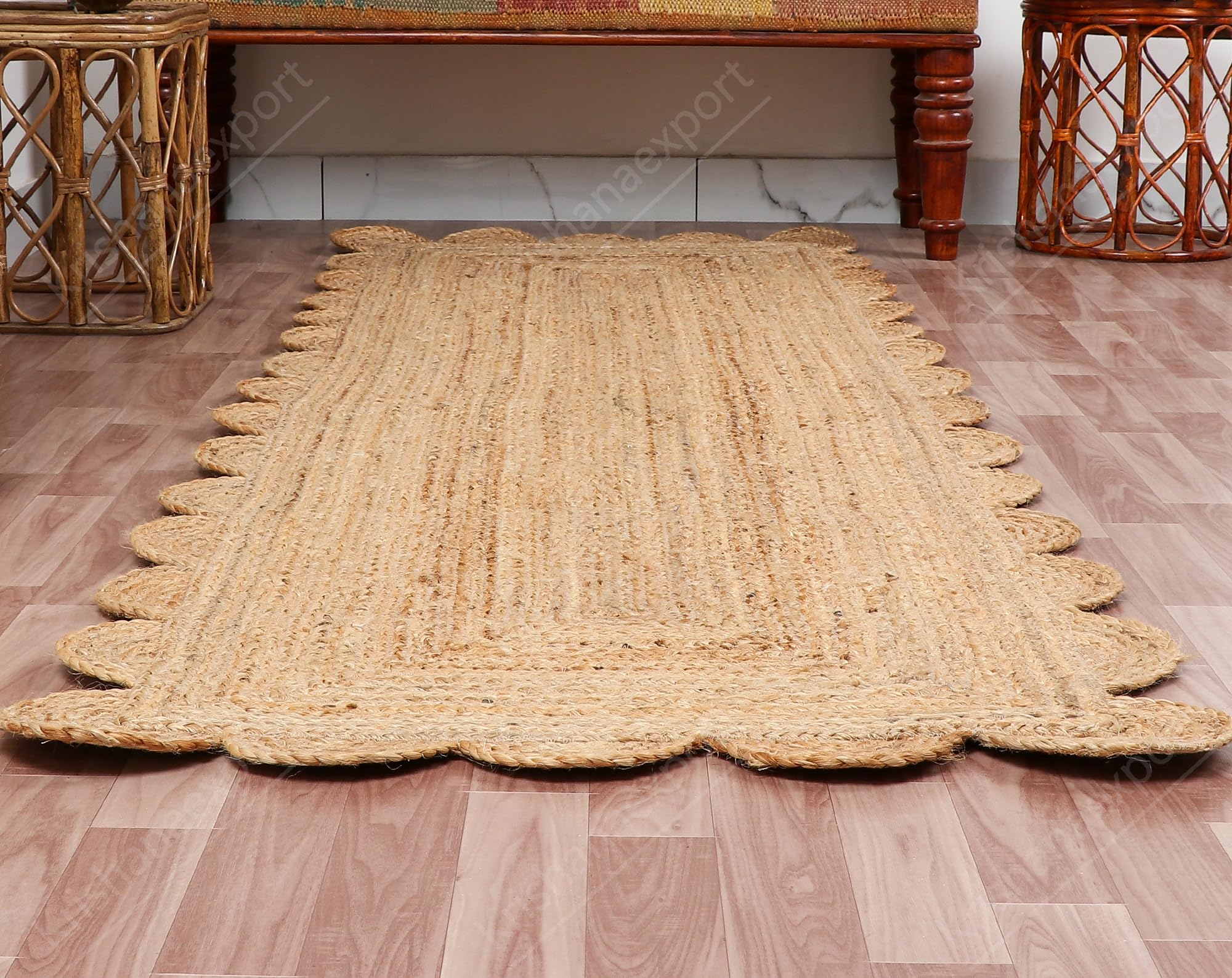 Natural Scalloped Jute Rug - 2x3, 2x4, 2x5, 2x6 Ft Area Rugs