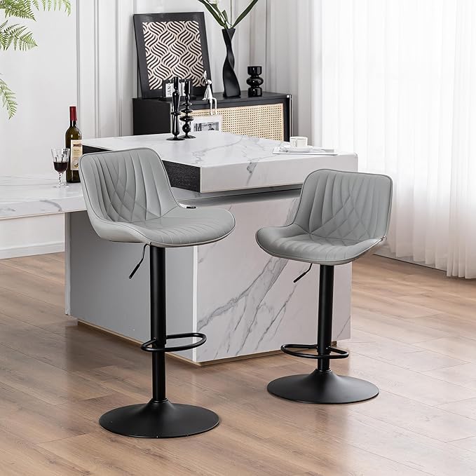 Modern Bar Stools Set of 2 Faux Leather Upholstered Barstools