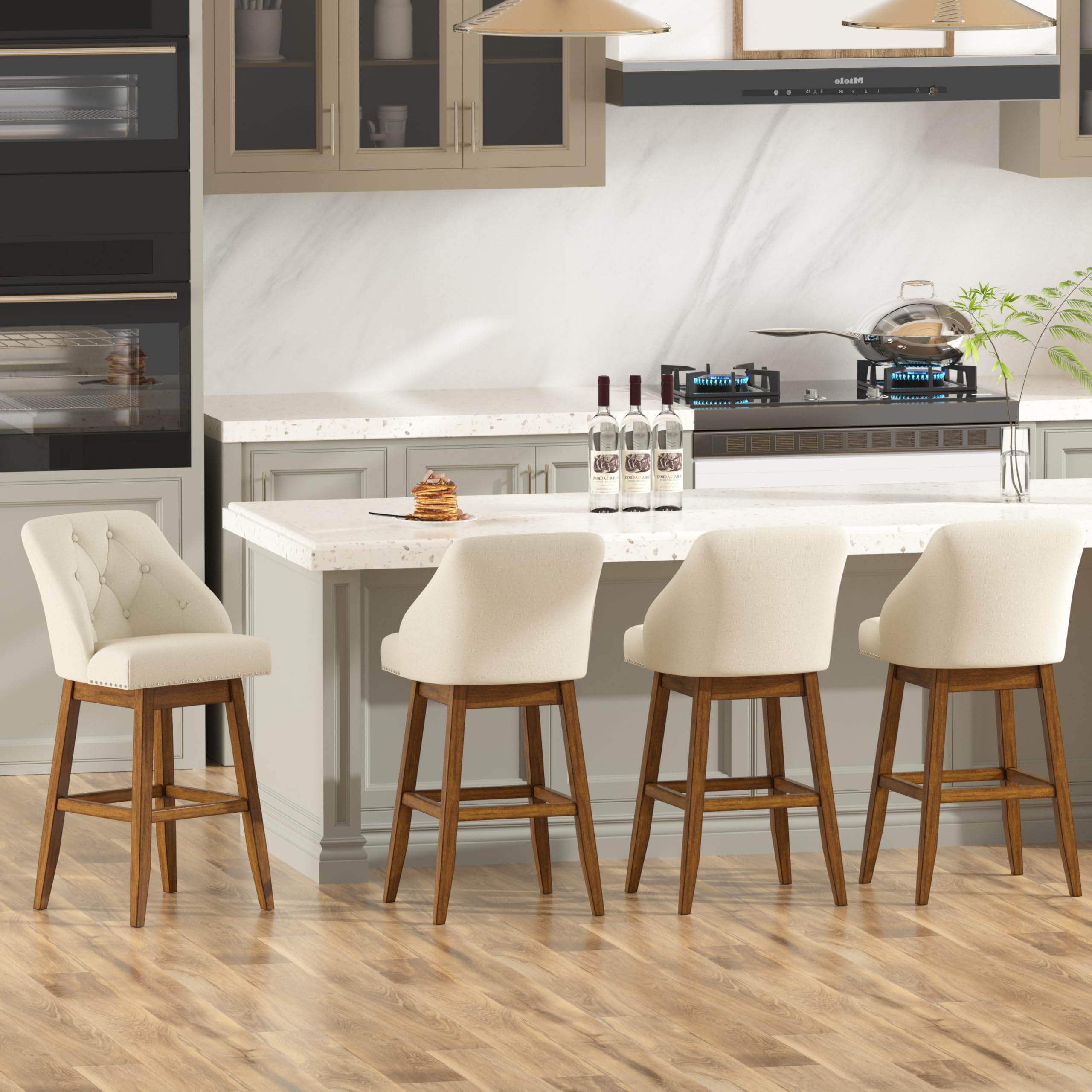 30" Bar Height Swivel Bar Stools with Tufted Backs, Upholstered Barstool