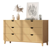 Fluted Dresser for Bedroom 6 Drawer, 58" Wide Large Wood Dresser, Chest of Drawers