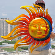 Large Outdoor Metal Glass Sun and Moon Wall Decor Outdoor Sun Moon