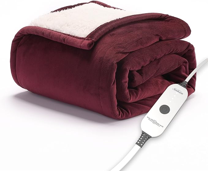 Quilted Royal Posh Velvet Reverse Sherpa Heated Throw Electric Blanket