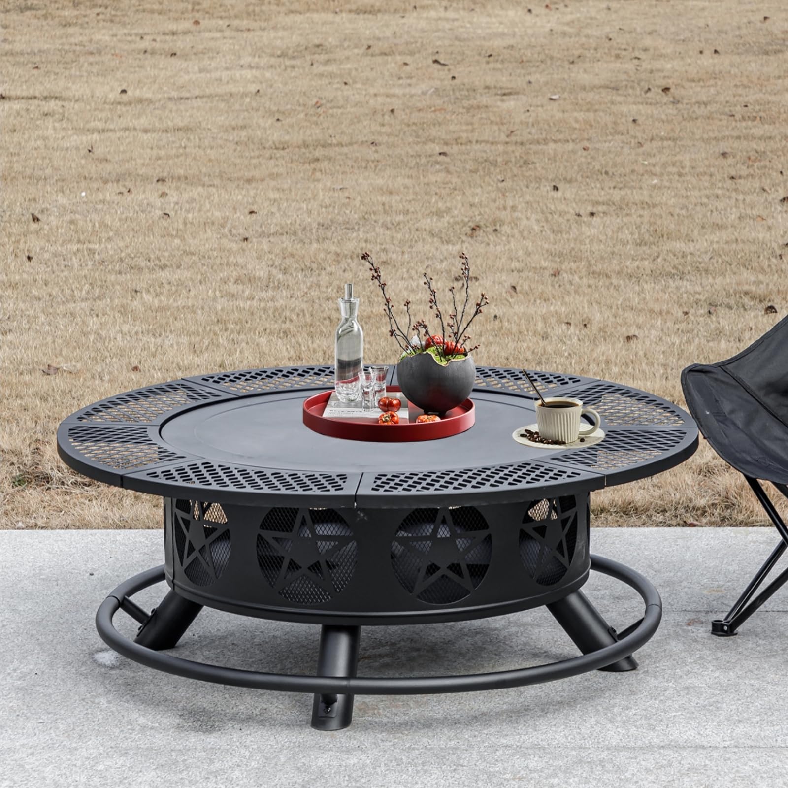 36 Inch Fire Pit with 2 Grills, Wood Burning Fire Pits for Outside with Lid & Poker