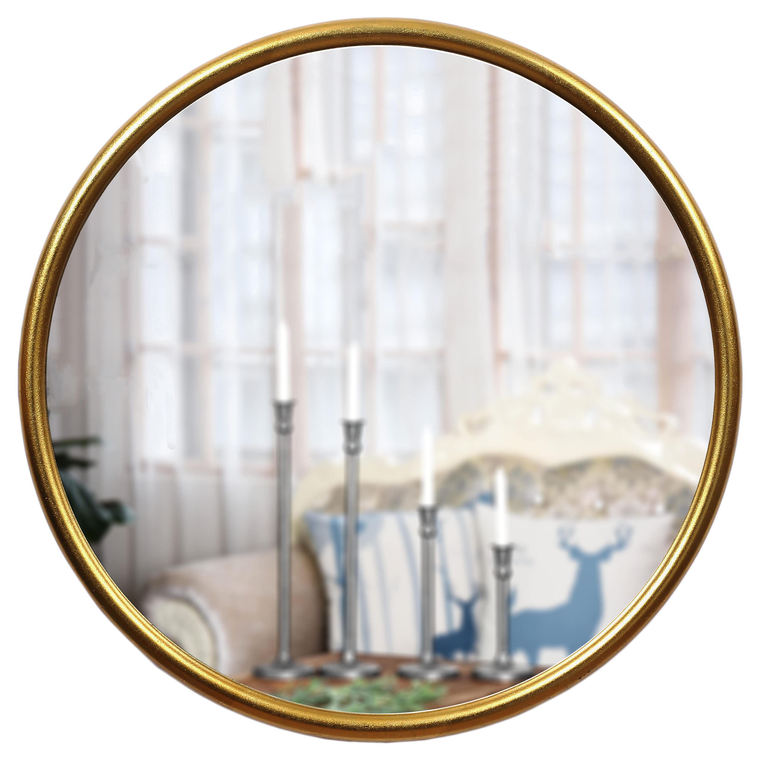 18 Inch Round Wall Mirror Gold Metal Frame Mirrors Wall Mount Hook Offered