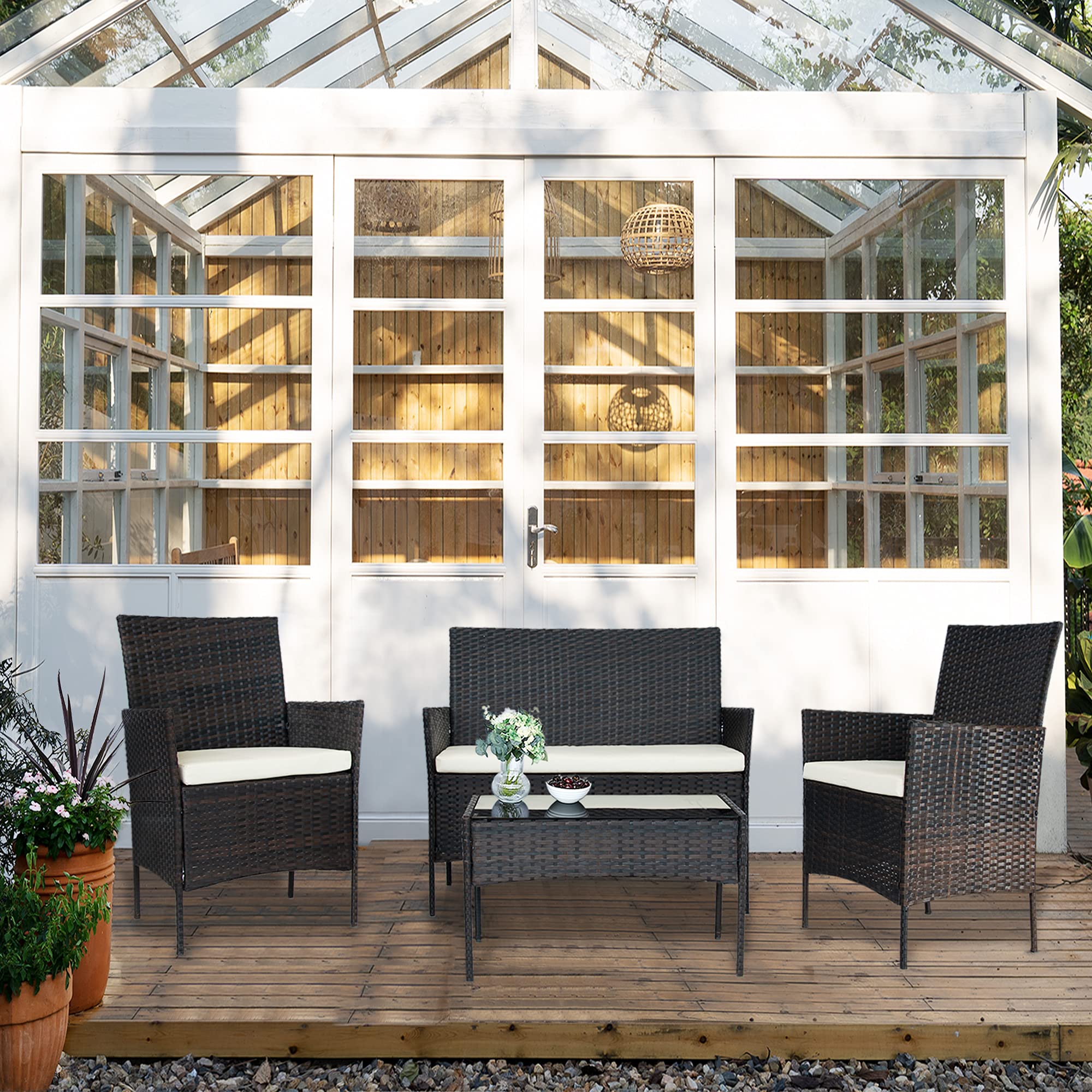 Outdoor Wicker Patio Furniture Sets 3 Pieces Patio Porch Chairs