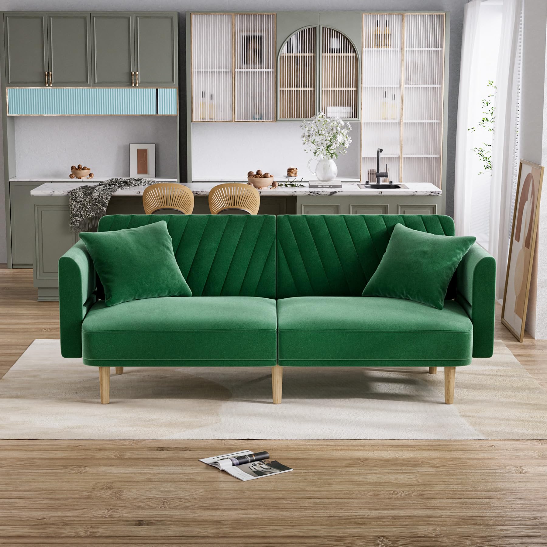 Velvet Futon Sofa Bed, 75.3" Couch Small Sofa