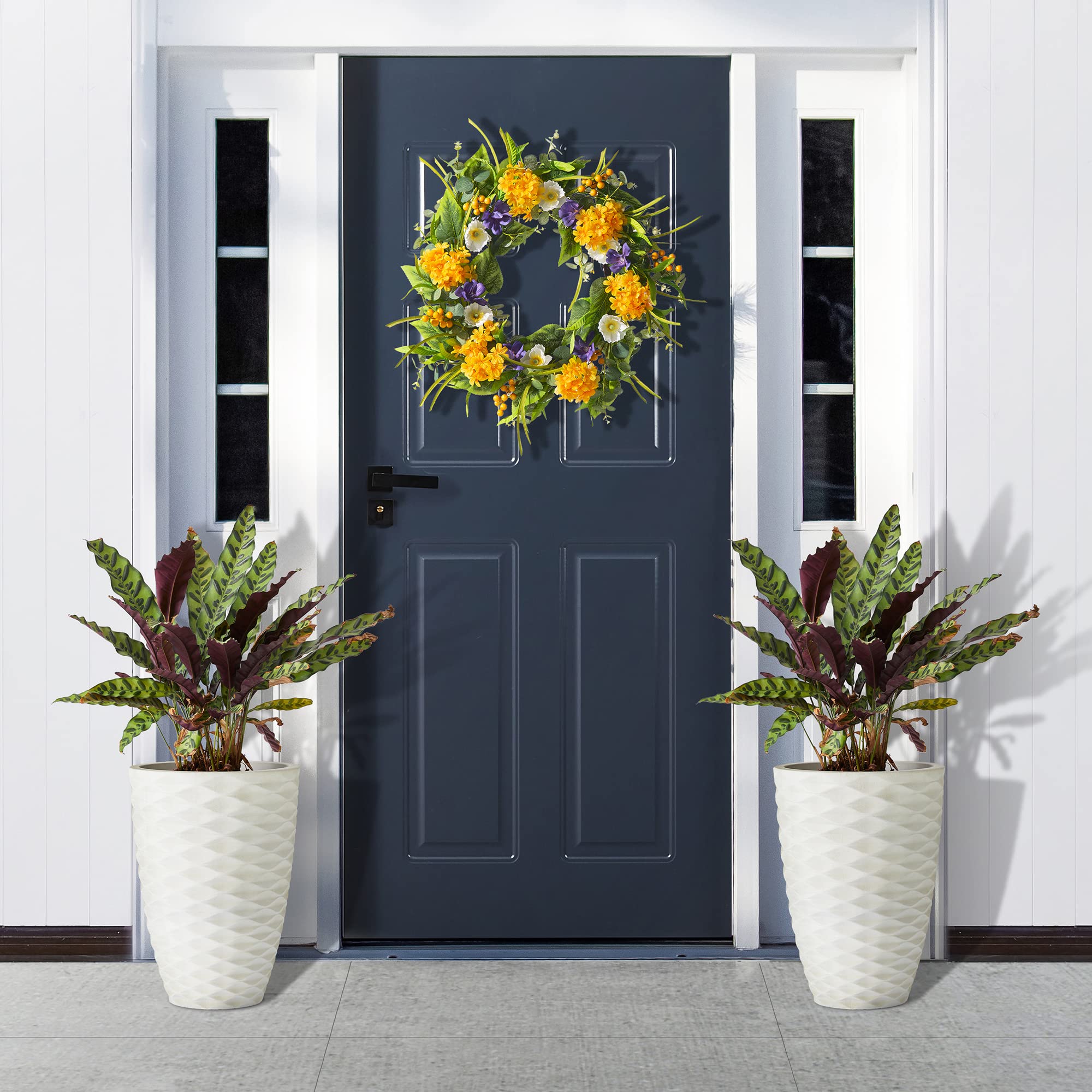 Set of 2 Outdoor Planter Polyresin Modern Decor Large Tall Gardening Containers Flower