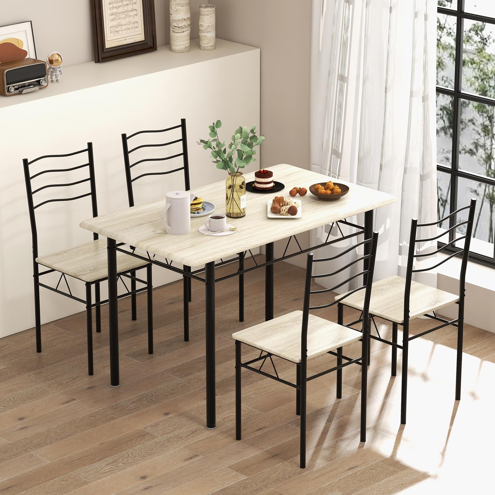 Kitchen Table Chairs Set of 4, 5 Piece Metal Rectangular Dinette Set