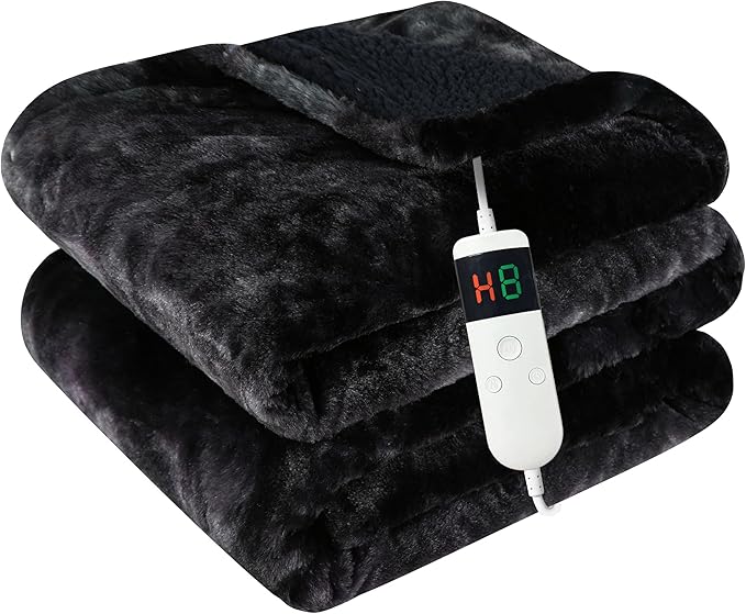 Electric Heated Blanket Throw 50''x60''Size Faux Fur Heating Blanket 10 Heating Settings