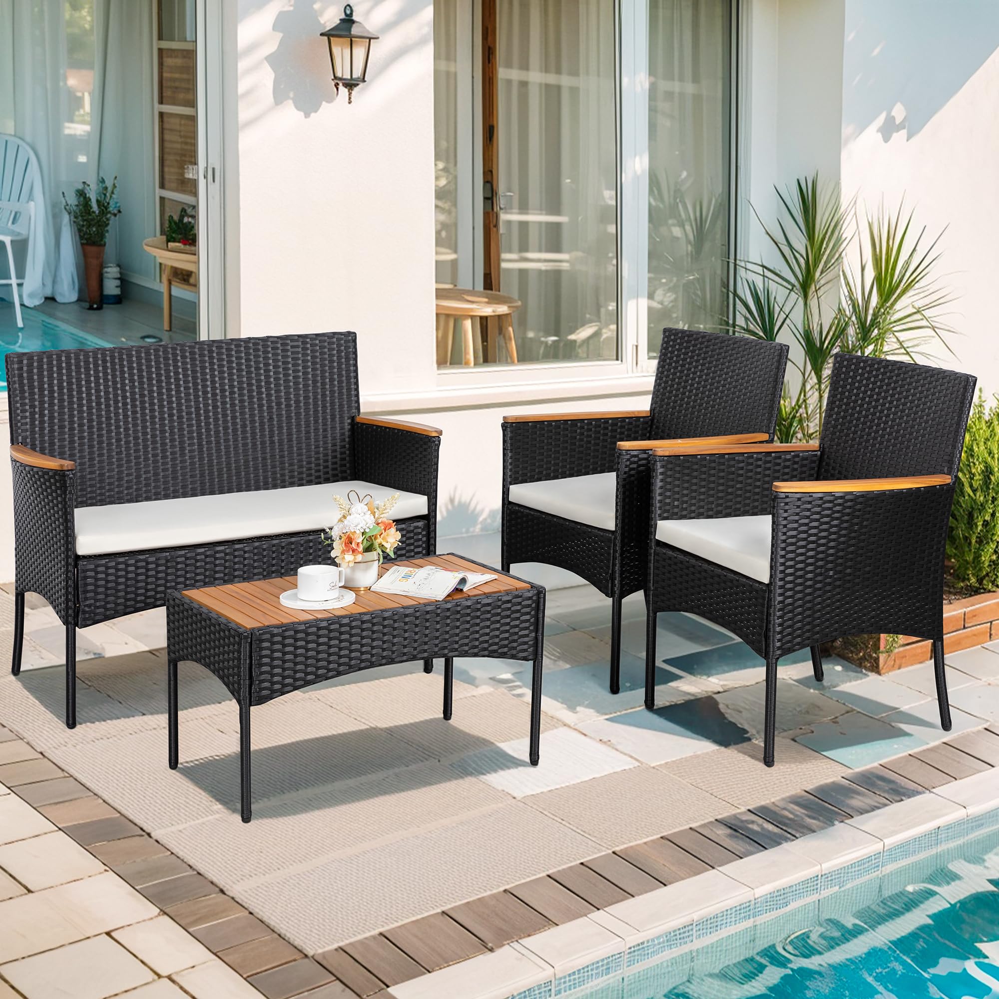 Patio Furniture Set 4 Piece Conversation Set Outdoor Wicker Rattan