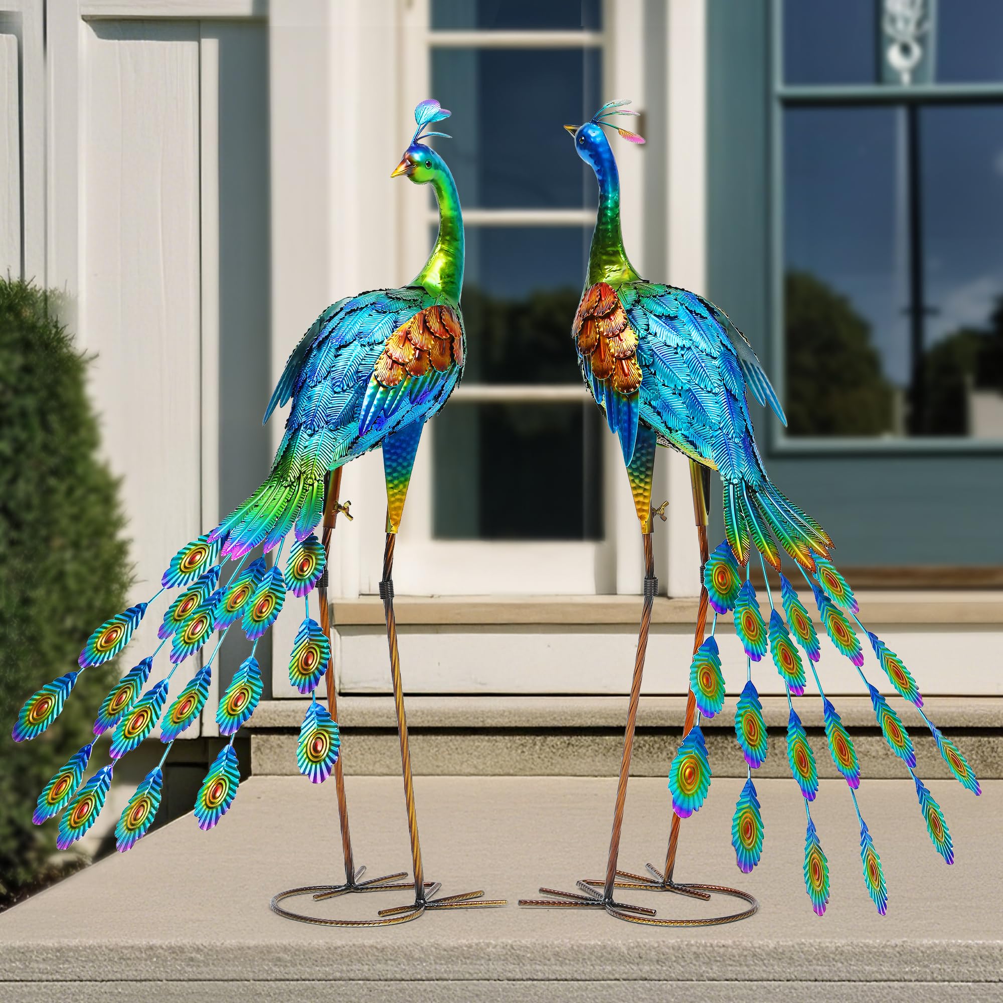 32" Metal Peacock Yard Decor - Handmade Oversize Peacock Sculptures