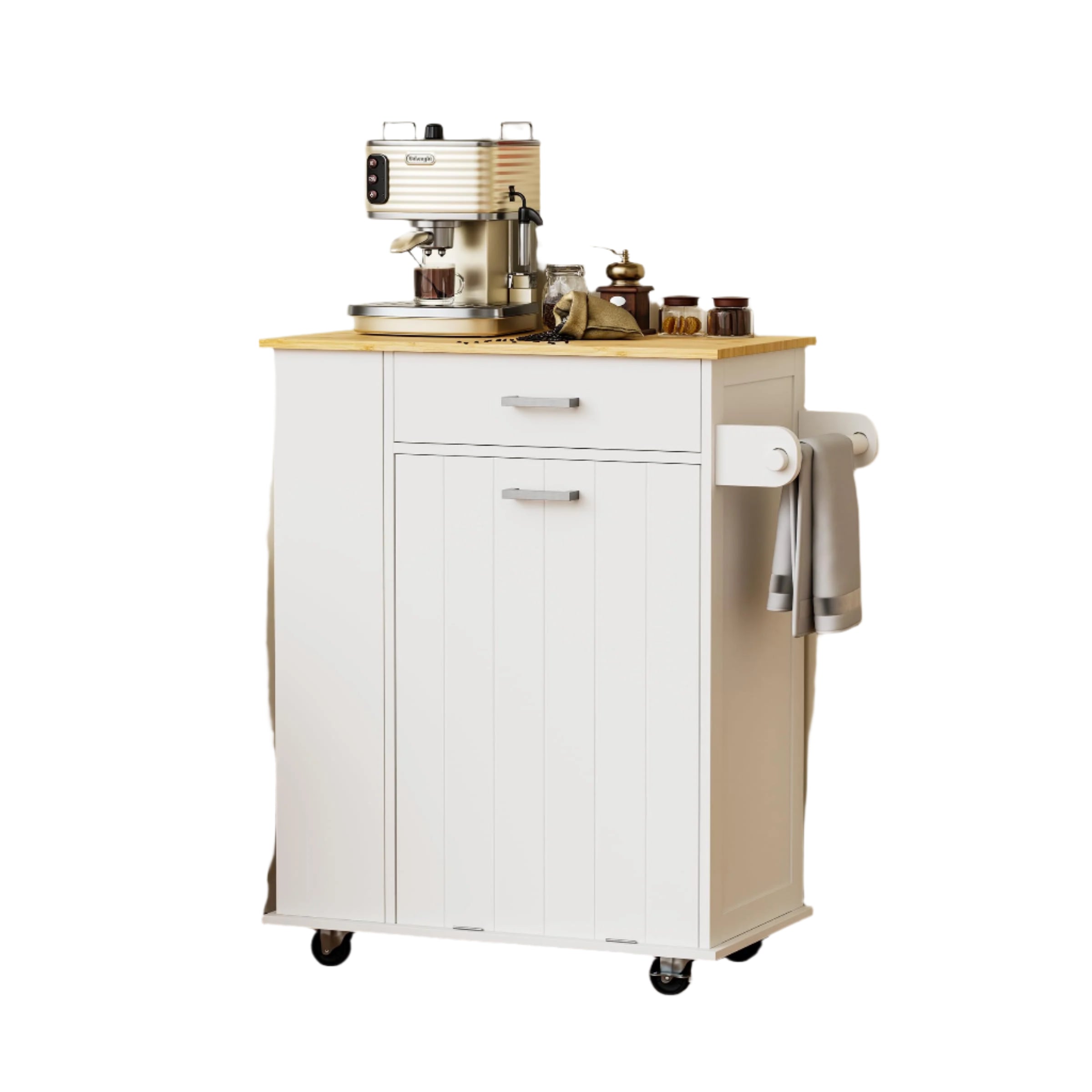 Kitchen Island with Trash Can Storage, Portable Kitchen Island on Wheels