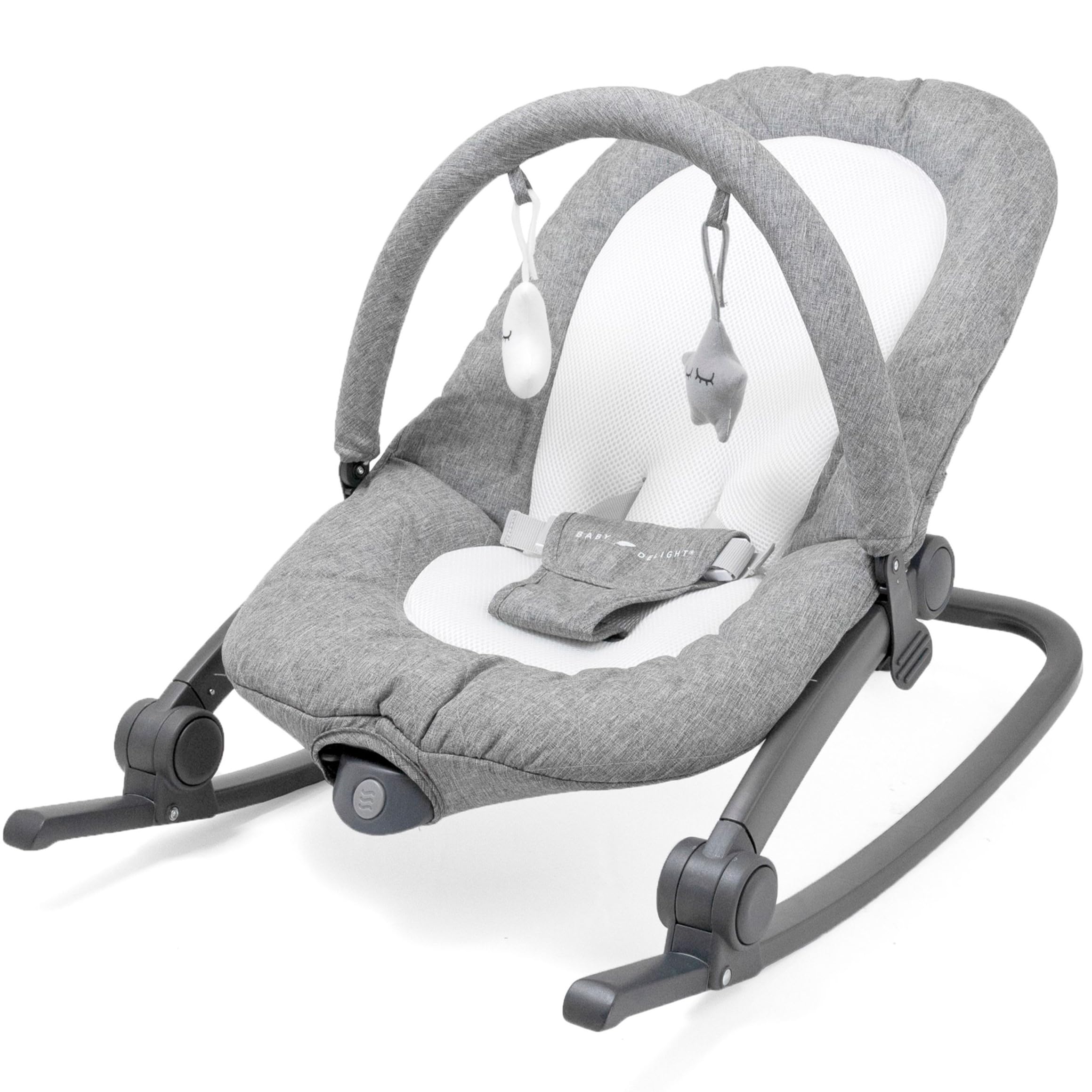 Aura Deluxe | Portable Baby Bouncer for Infants | Baby Rocker | Quilted Charcoal Tweed