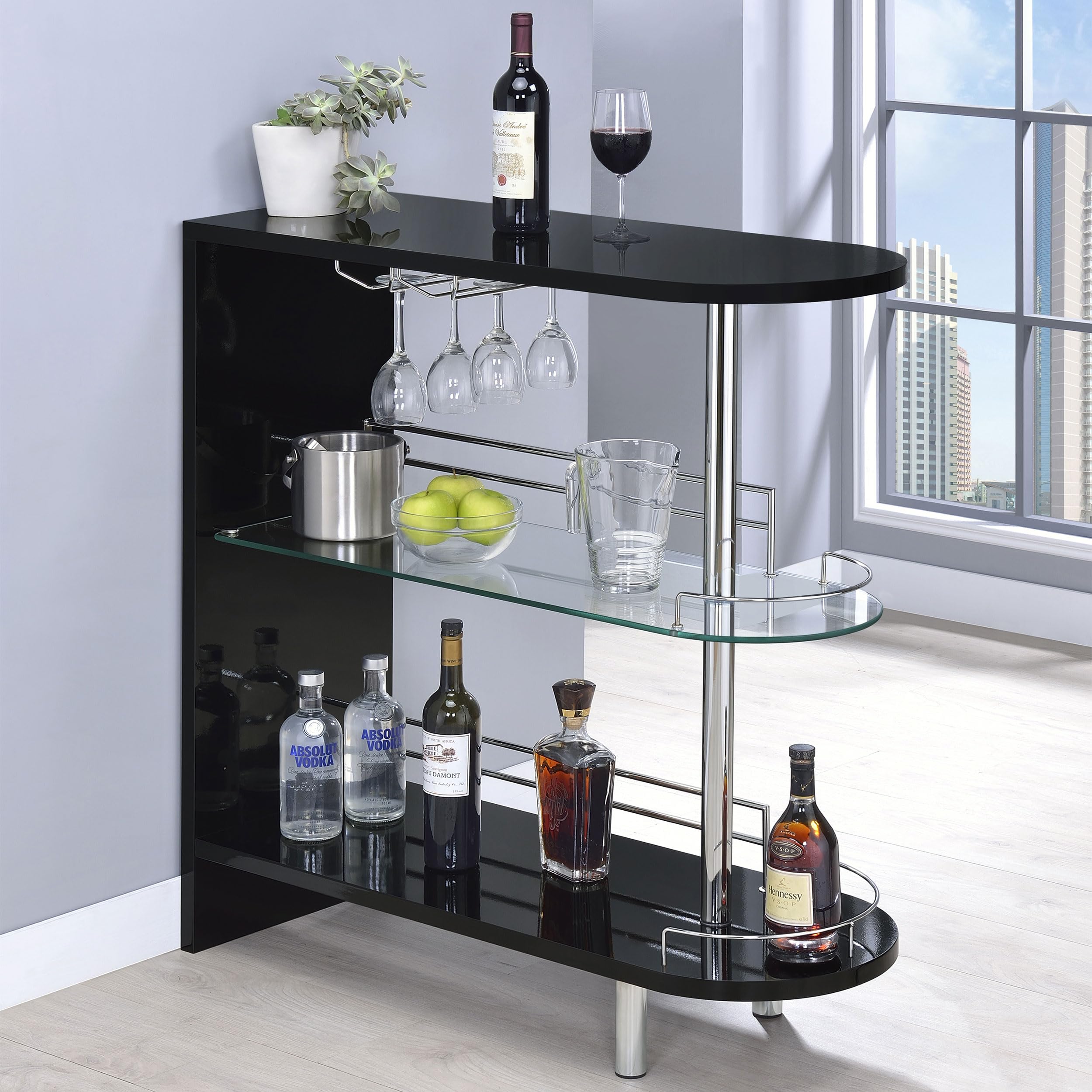 Adolfo Home Bar, 39.5"W x 15.75"D x 41.25"H, Black High Gloss