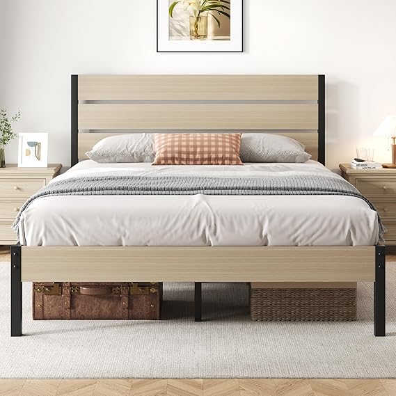 Queen Bed Frame with Headboard and Footboard, with Under Bed Storage
