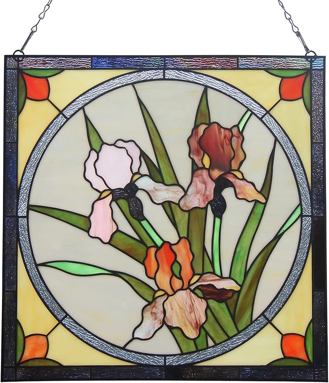16 Inch Round Stained Glass Window Hanging Panel Tiffany Style Ornament