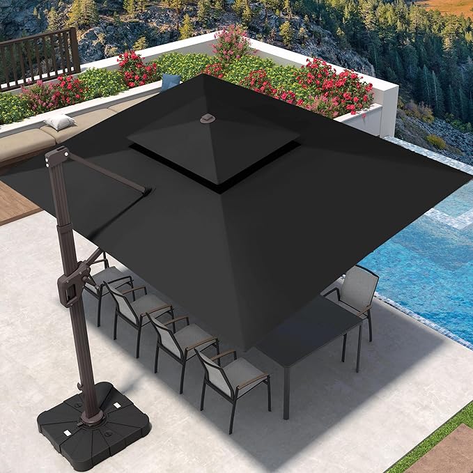 9' X 12' Cantilever Patio Umbrella with Base Included 360°Rotation Rectangular