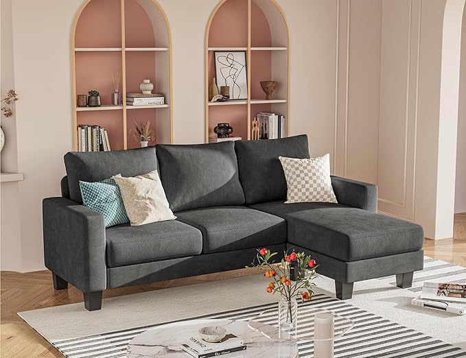 Sofa for Living Room, Couch with Convertible Chaise, 3 Seat L-Shaped Sofas