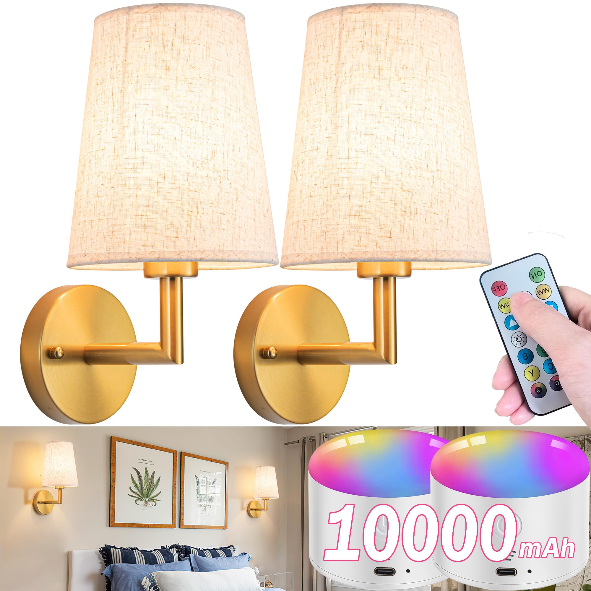 Operated Wall Light Fixure with Remote Control, Dimmable Battery Operated