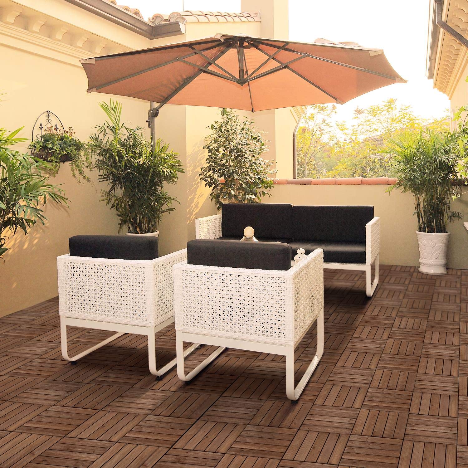 27PCS Interlocking Patio Deck Tiles 12 x 12in Wood Floor Tiles Outdoor Flooring