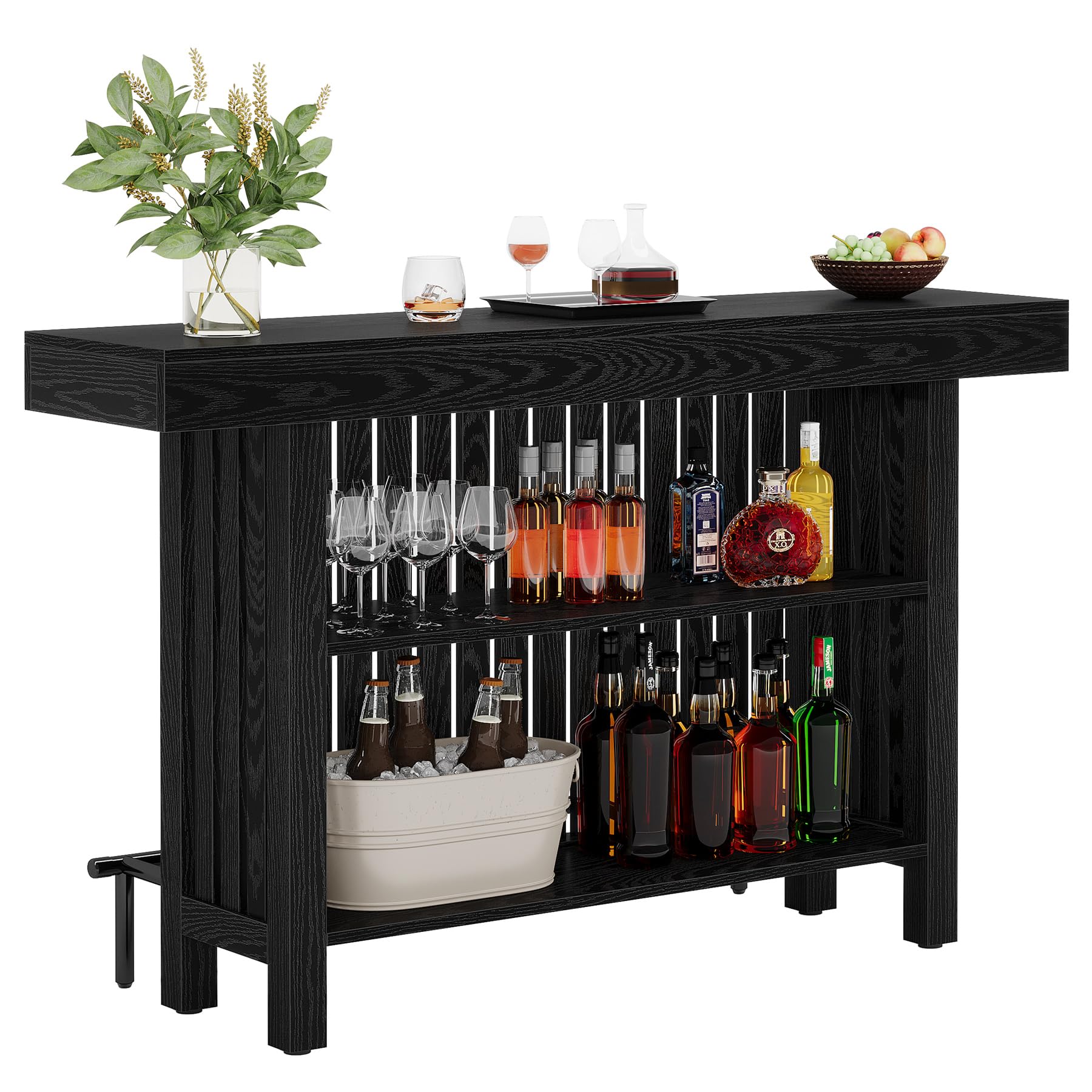 Home Bar Unit, 2-Tier Mini Bar Table Height Pub Table with Footrest