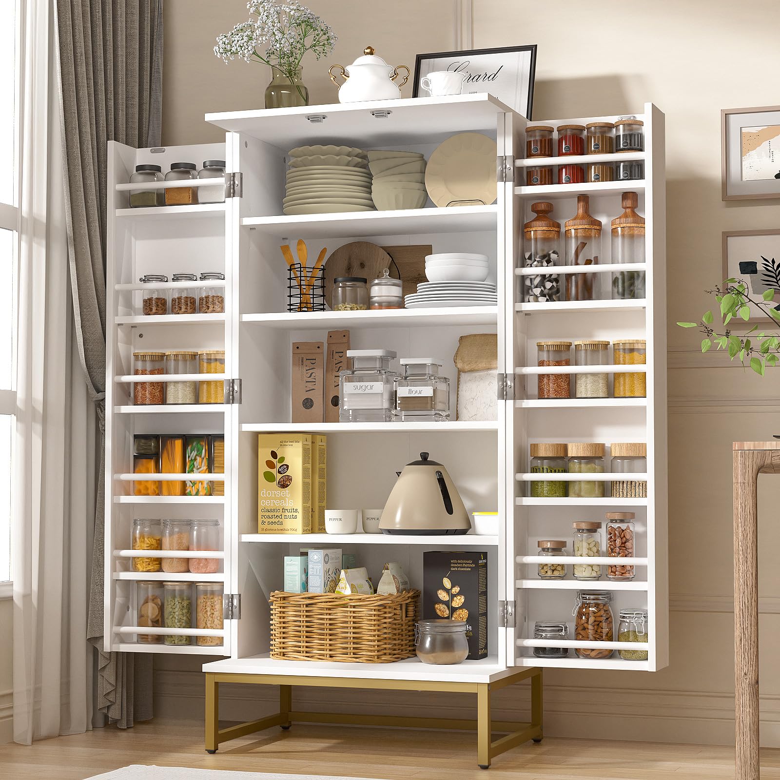 51” Pantry Cabinets, White Freestanding Kitchen Pantry Storage Cabinet