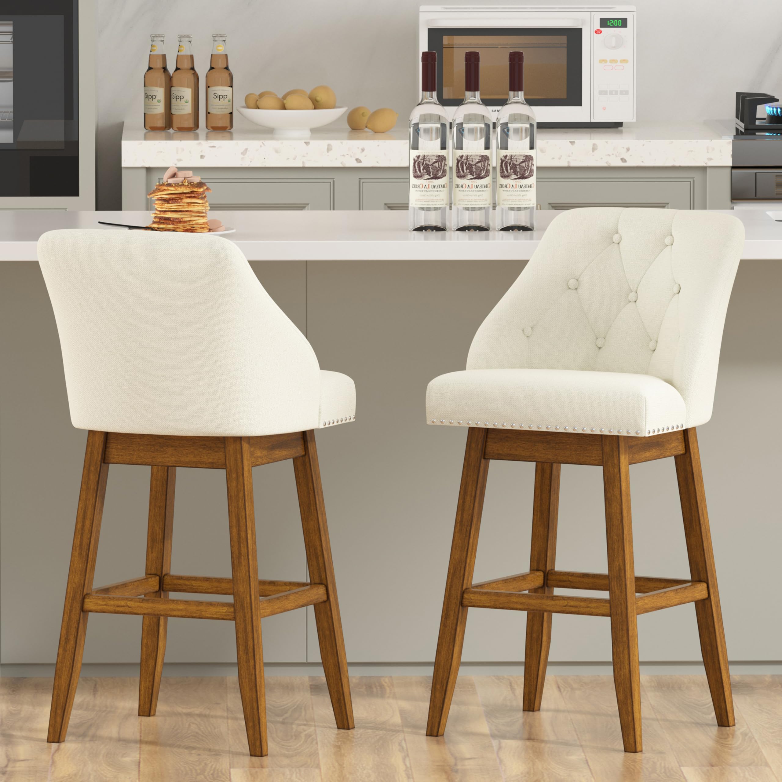 30" Bar Height Swivel Bar Stools with Tufted Backs, Upholstered Barstool