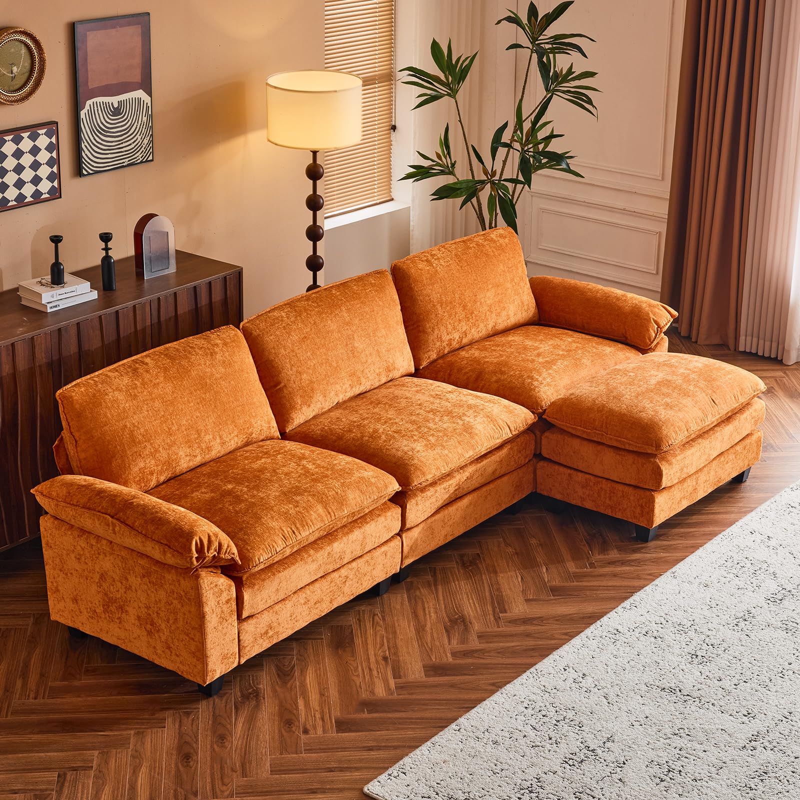 Sectional Sofa Modular Deep Seat Sofa Couch with Ottoman for Living Room
