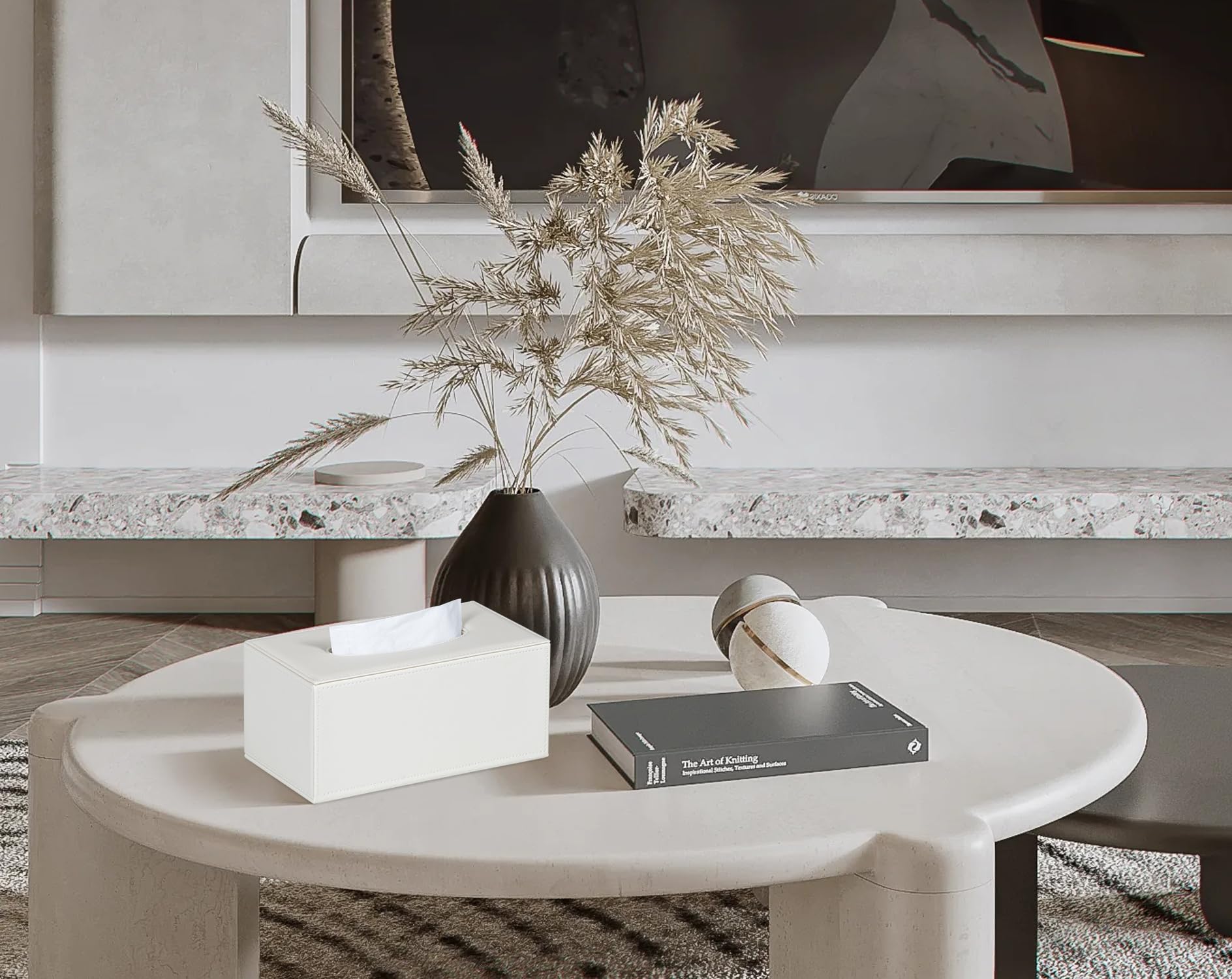 Tissue Box Cover Rectangular Tissue Box Holder for Bathroom (White)