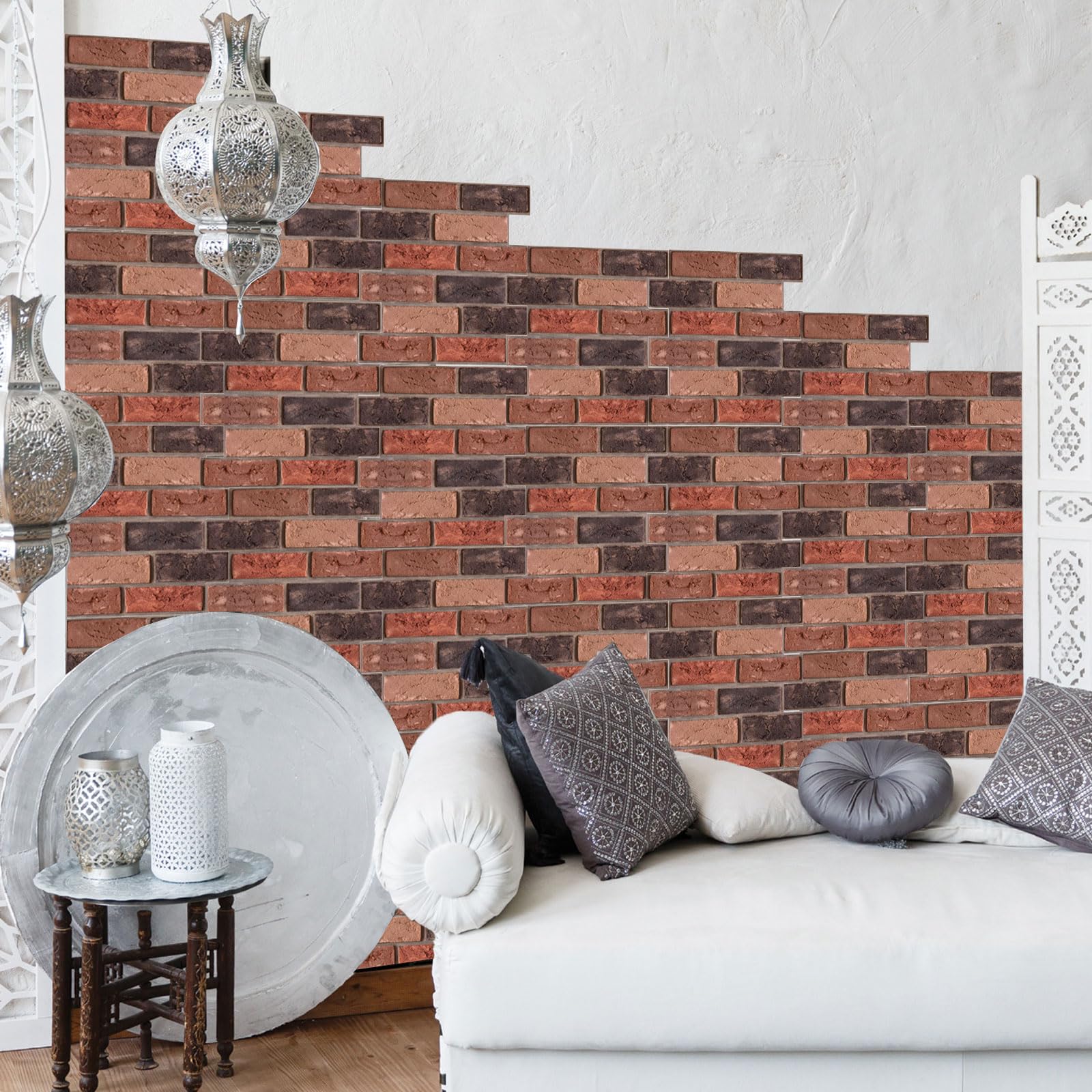 10 Pieces 3D Wall Panels, Peel and Stick, Faux Brick Wall Panel,3D Self Adhesive Brick Tiles