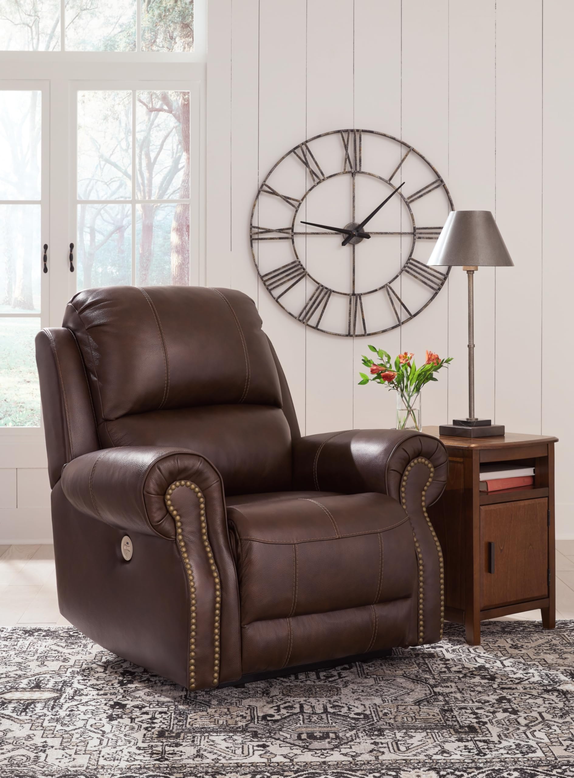 Freyeburg Classic Leather Match Upholstered Power Recliner,living room
