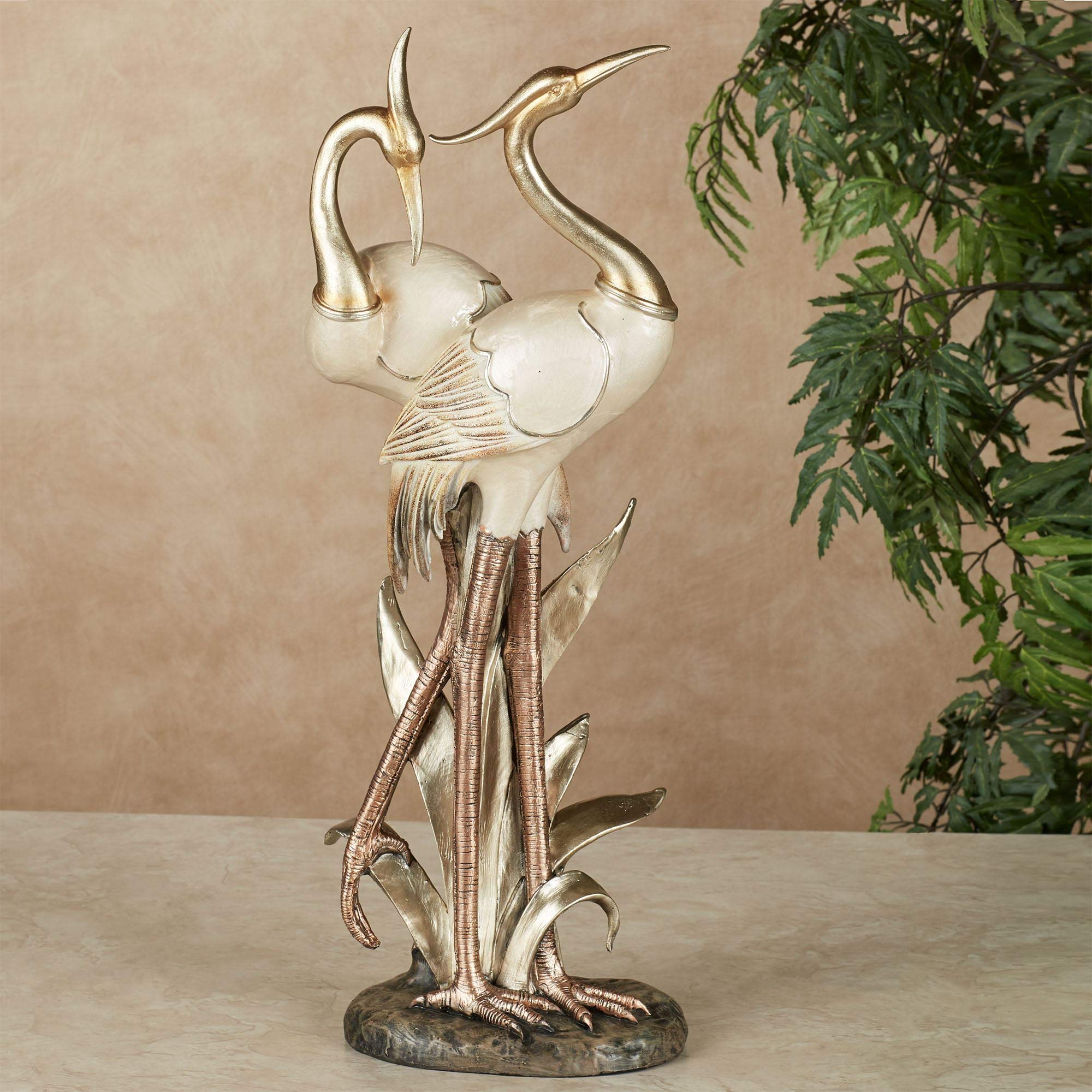 Touch of Class Pretty Pose Double Crane Metallic Table Sculpture - Ivory, Gold, Copper