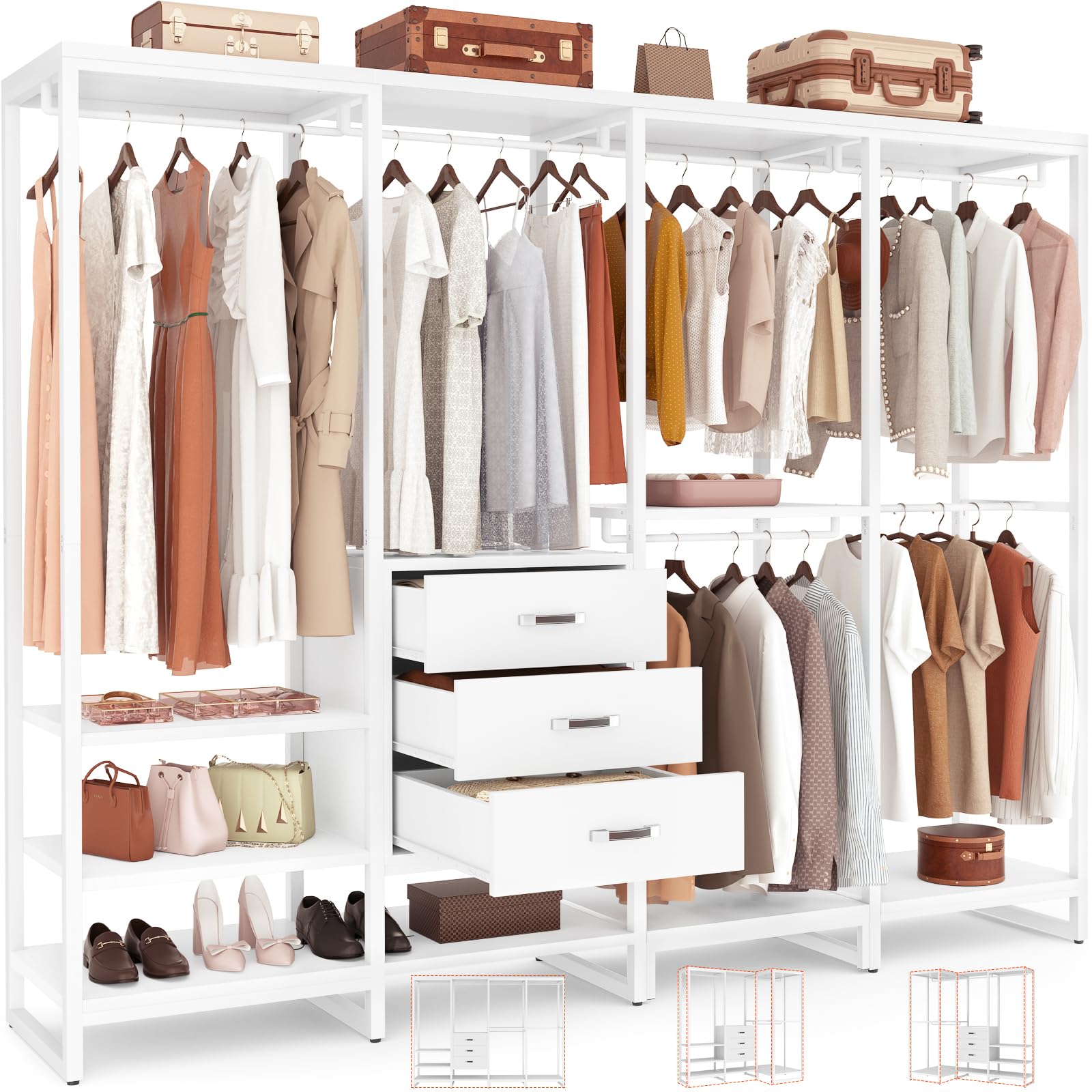 Wood Clothes Rack Wardrobe Closets for Hanging Clothes Heavy Duty Garment Rack