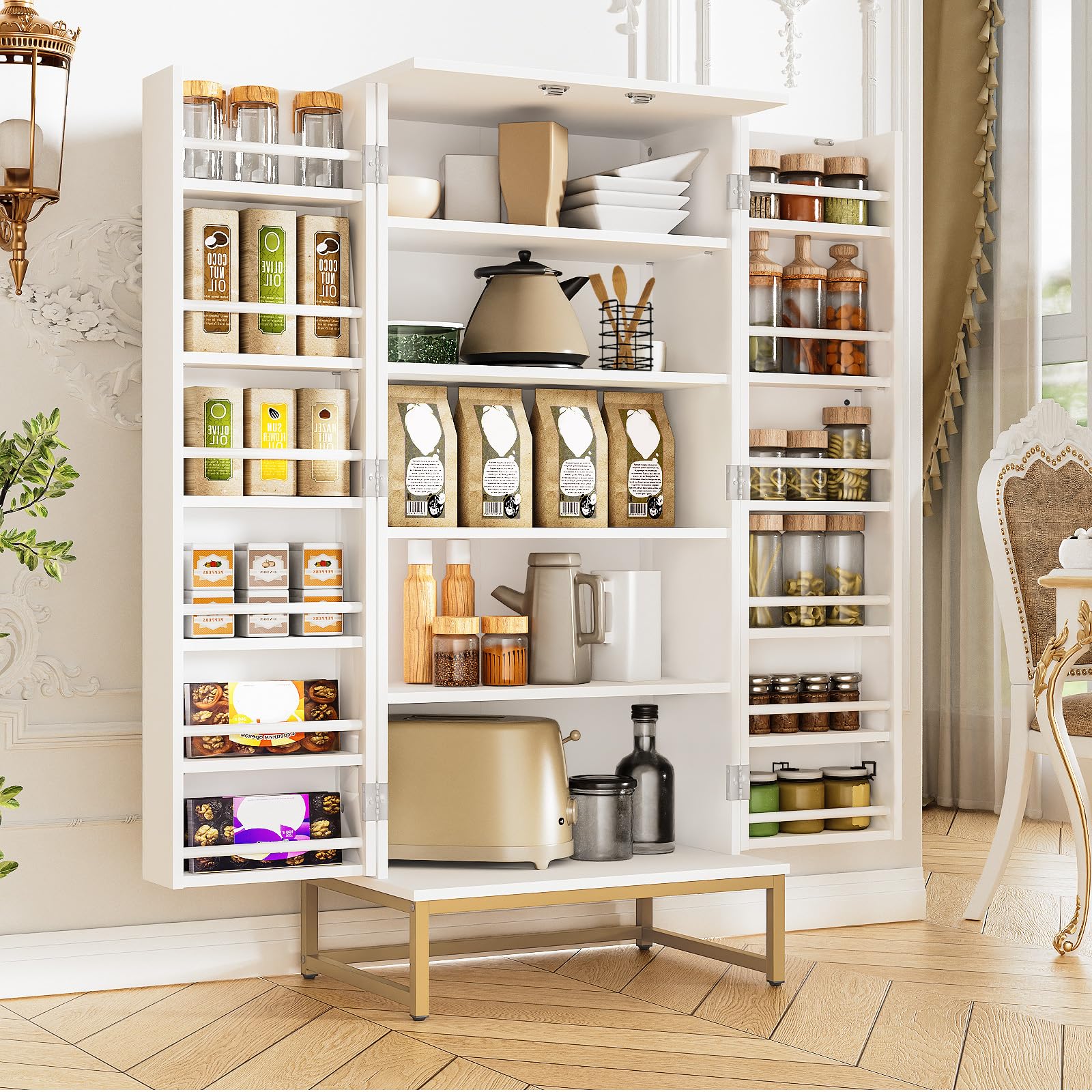 51” Pantry Cabinets, White Freestanding Kitchen Pantry Storage Cabinet