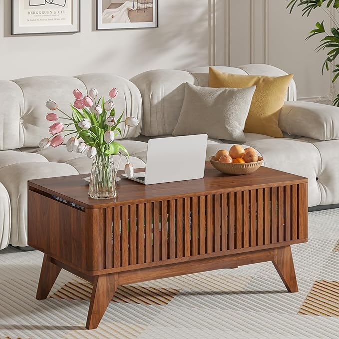Lift Top Coffee Table with Hidden Compartment, Mid Century Modern Coffee Table