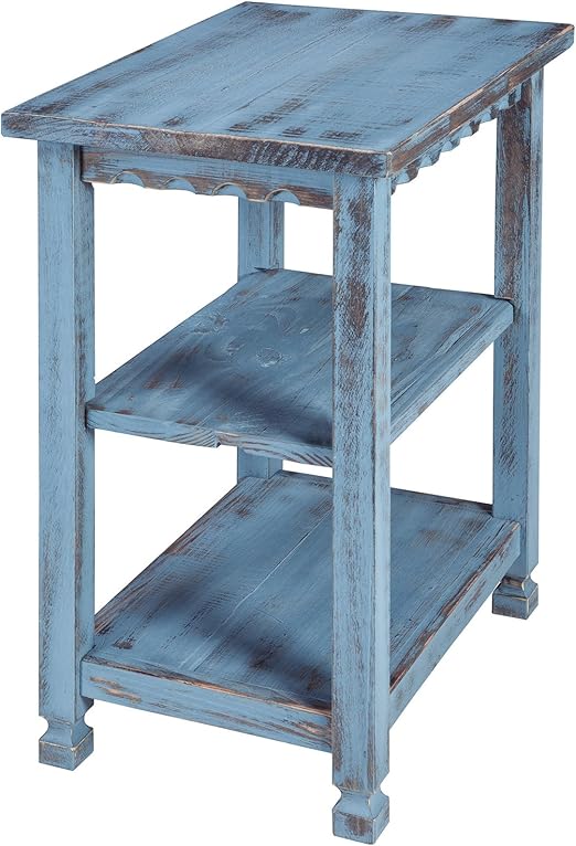 Rustic Cottage End Table w/ 2 Shelves - White Antique, 15in x 10in x 27in - Living Room